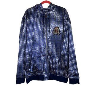 Enyce Mens XXL Vintage Y2K Hooded Satin Bomber Jacket Crested Zip-up Streetwear